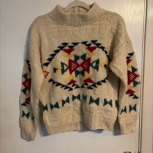 Woolrich Cream Sweater with Red and Green Accents
